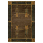 Monterey Grove Stickley wool rug in brown and green with Arts and Crafts tulip motifs.