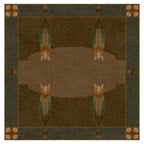 Monterey Grove Stickley wool rug in brown and green with Arts and Crafts tulip motifs.