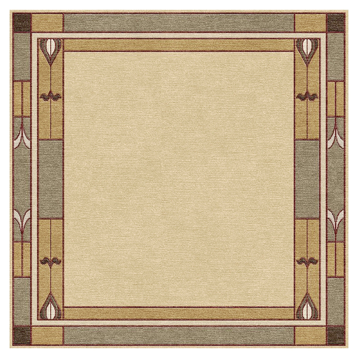 Stickley Prairie Studio wool rug with a beige center and geometric double border.