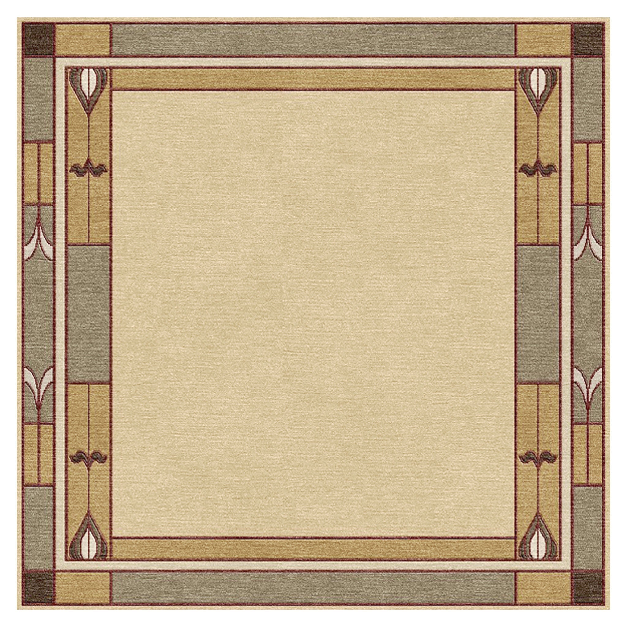 Stickley Prairie Studio wool rug with a beige center and geometric double border.