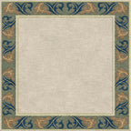 Voysey Cream Border wool rug with navy and gold acanthus motif on a sage green border.