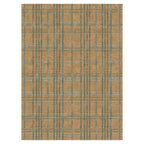 Whipstitch Stickley wool rug with a tan background and green and blue plaid bamboo silk patterns.