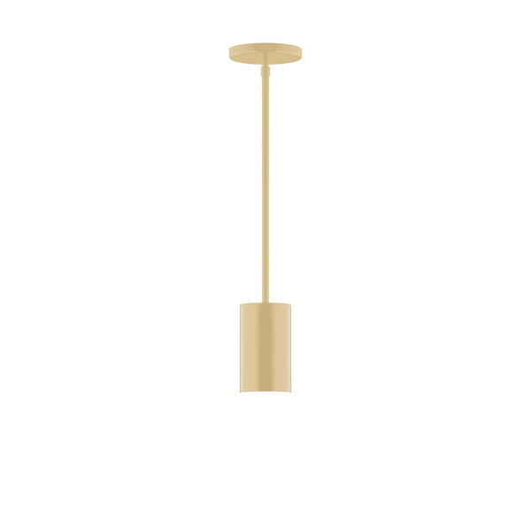 Axis Mini Cylinder Pendant light in a matte gold finish with matching stem and canopy.