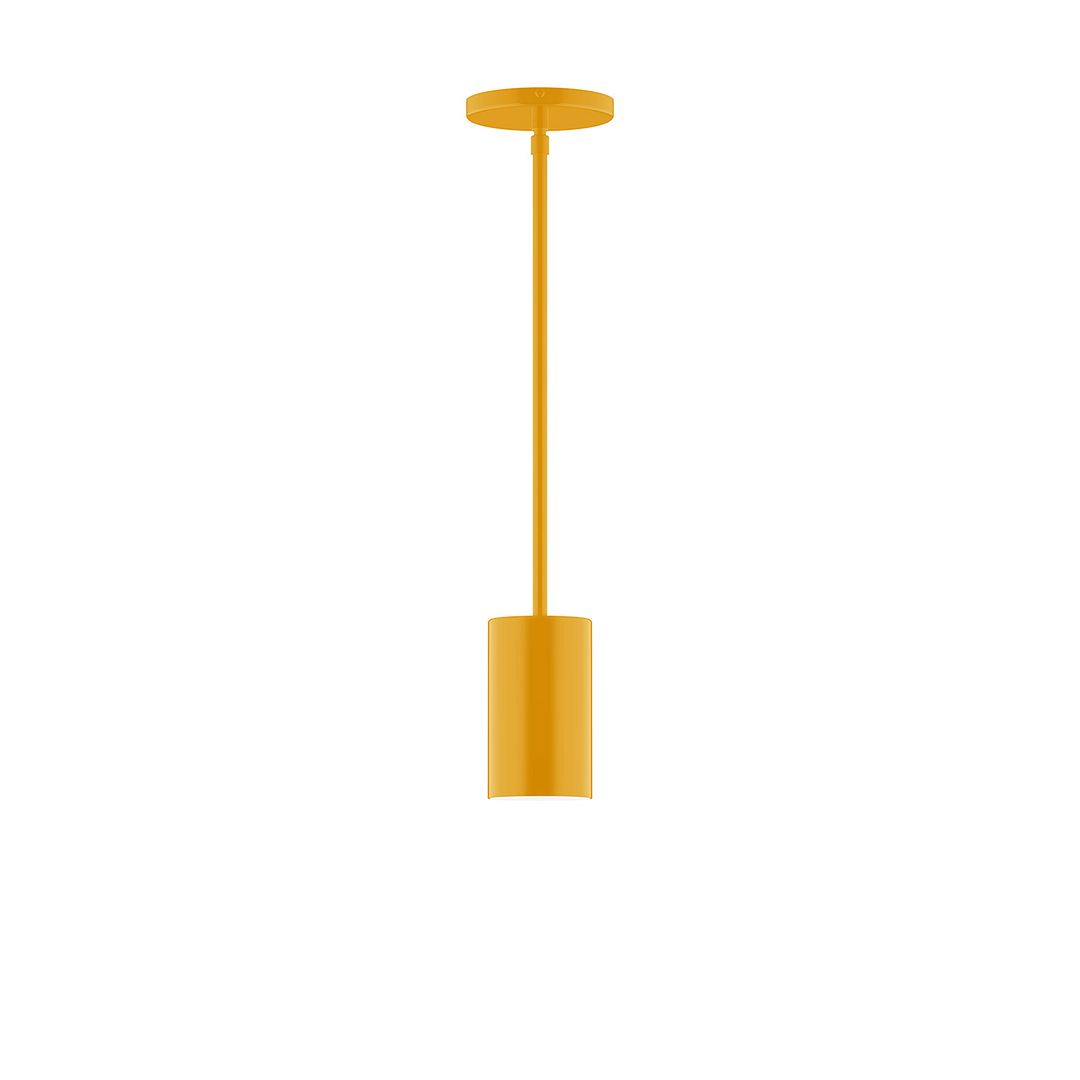 Axis Mini Cylinder Pendant light fixture in a vibrant yellow powder-coated finish.