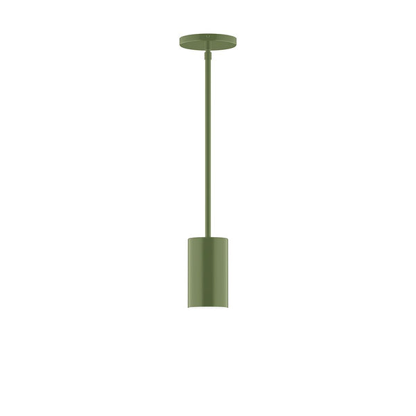 Axis olive green mini cylinder LED pendant light with matching stem and canopy.