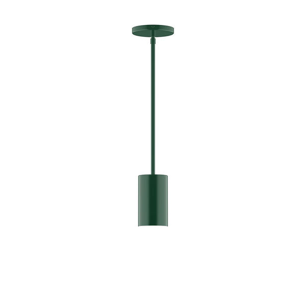 Axis Mini Cylinder Pendant light fixture in a forest green powder coated finish.