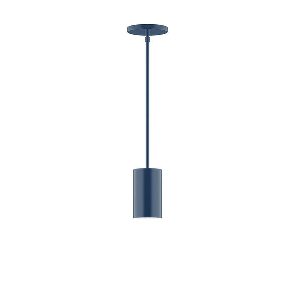 Axis Mini Cylinder LED pendant light in a matte dark blue finish with matching stem and canopy.