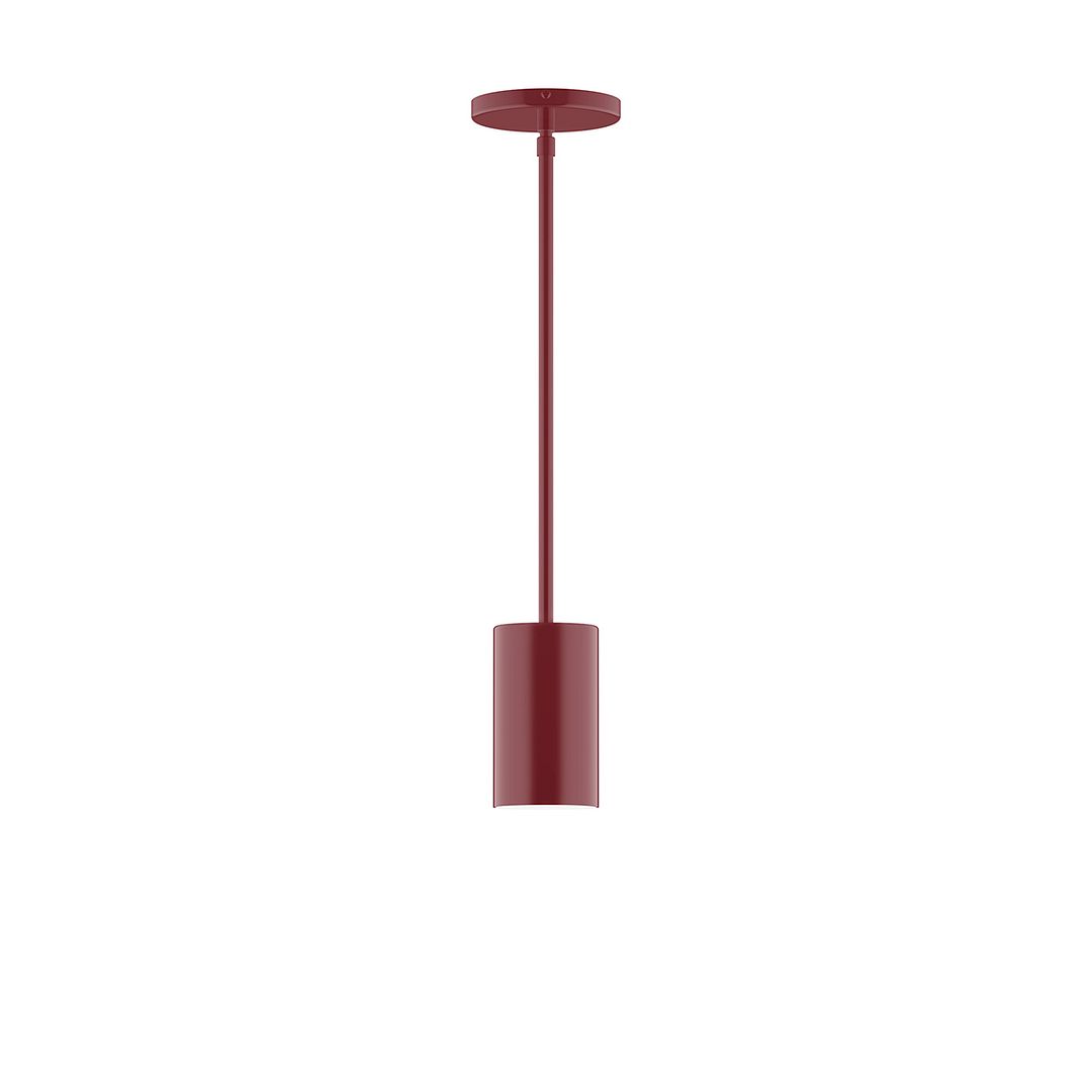 Axis Mini Cylinder Pendant light in a dark red powder-coated finish with a matching stem.