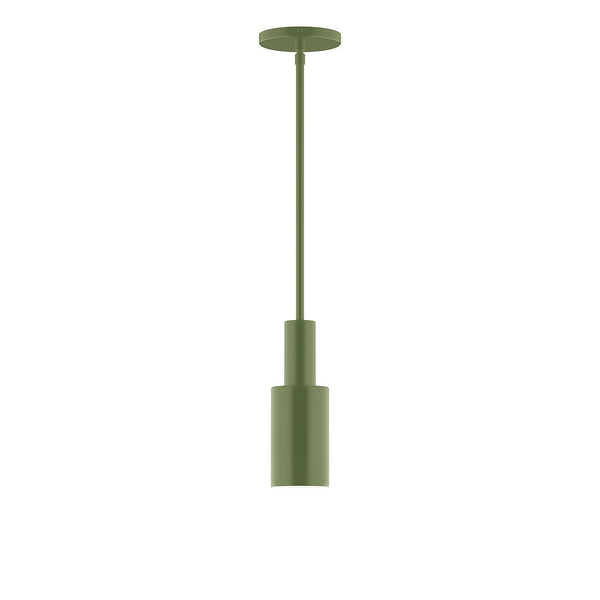 Olive green Stack Cylinder Pendant light with a modern geometric design and matching stem.