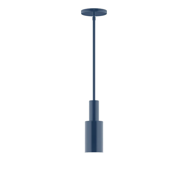 Blue powder-coated aluminum stack cylinder pendant light with integrated LED.
