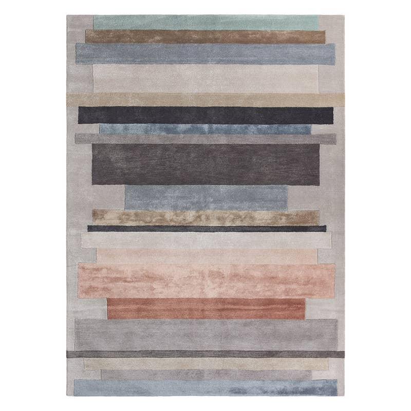 Syntax hand-tufted wool and viscose rug with a modern, multi-colored horizontal stripe design.