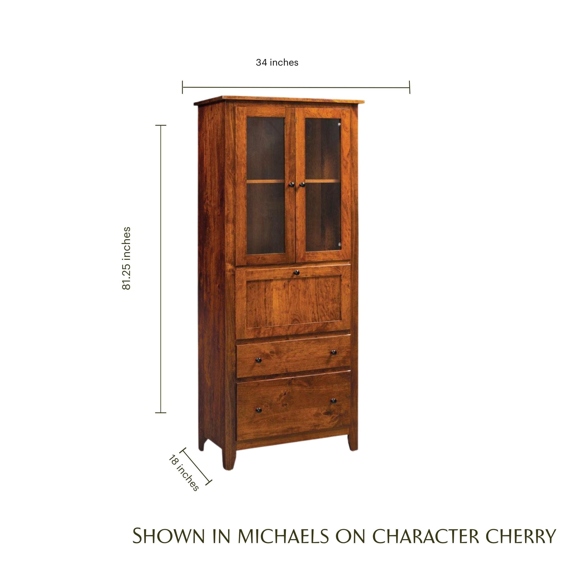 Shenandoah Laptop Secretary desk in cherry wood with dimensions: 81.25"H x 34"W x 18"D.