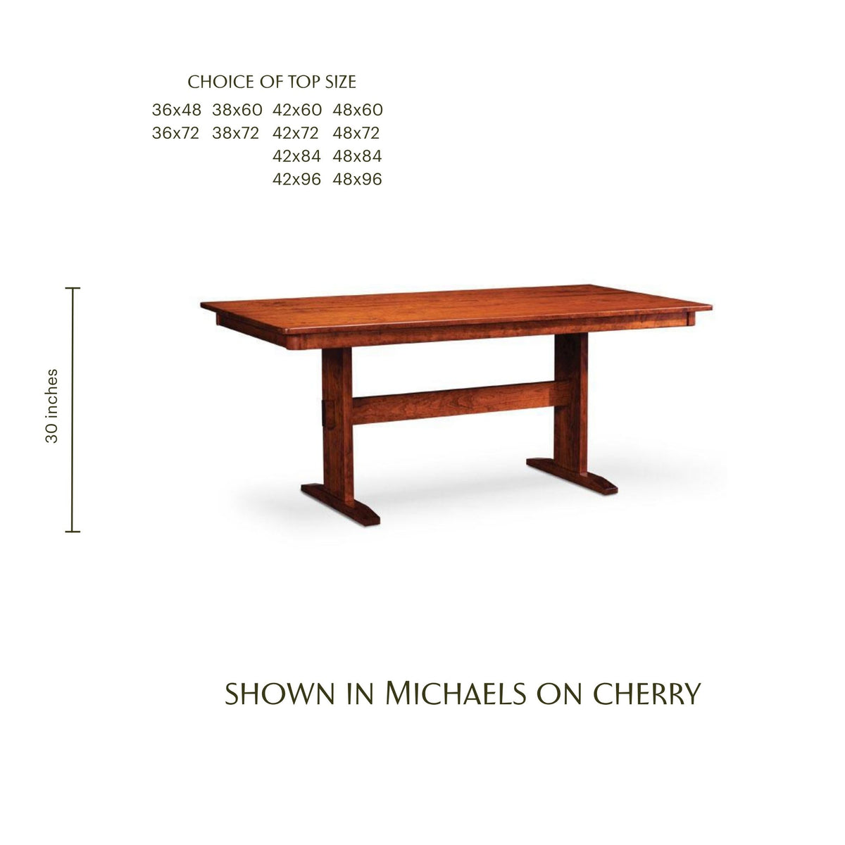 Shenandoah Trestle II solid cherry wood dining table in Michaels finish