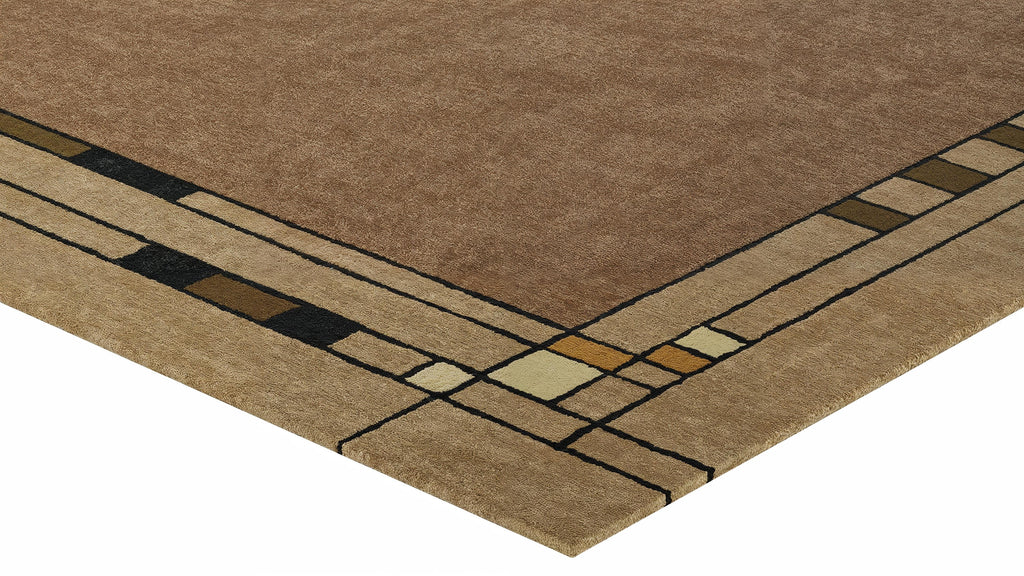 Prairie Spring hand-tufted wool rug in brown with a geometric border design