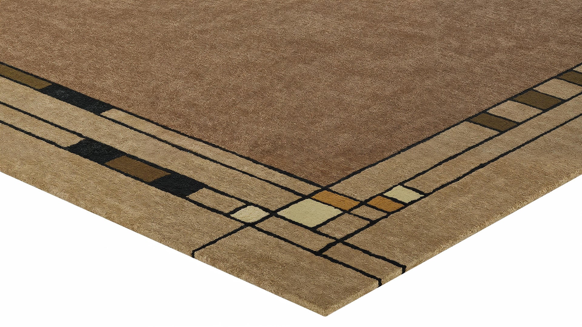Prairie Spring hand-tufted wool rug in brown with a geometric border design