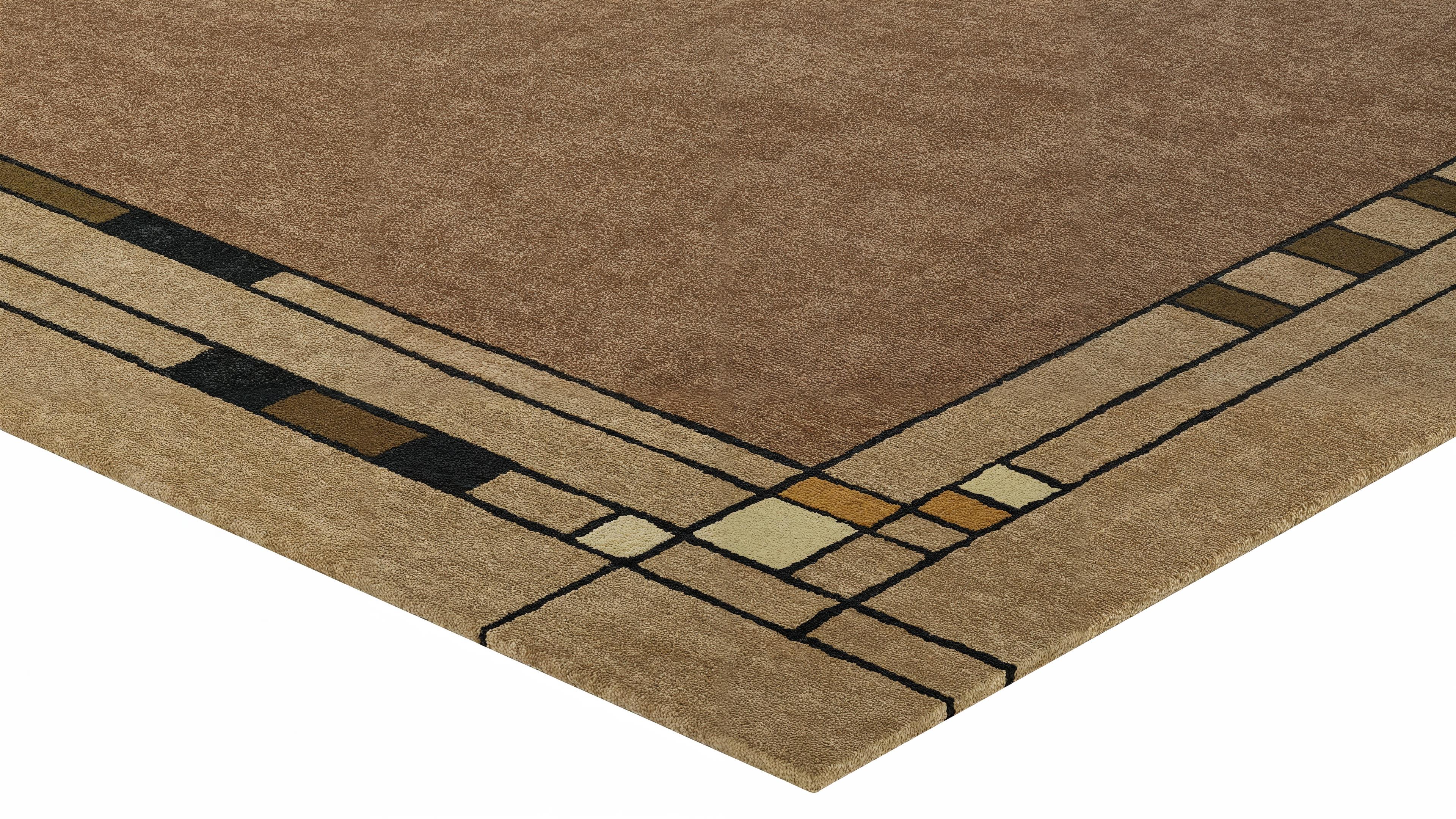 Prairie Spring hand-tufted wool rug in brown with a geometric border design