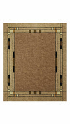 Prairie Spring hand-tufted rug with a geometric border in brown, beige, and black.