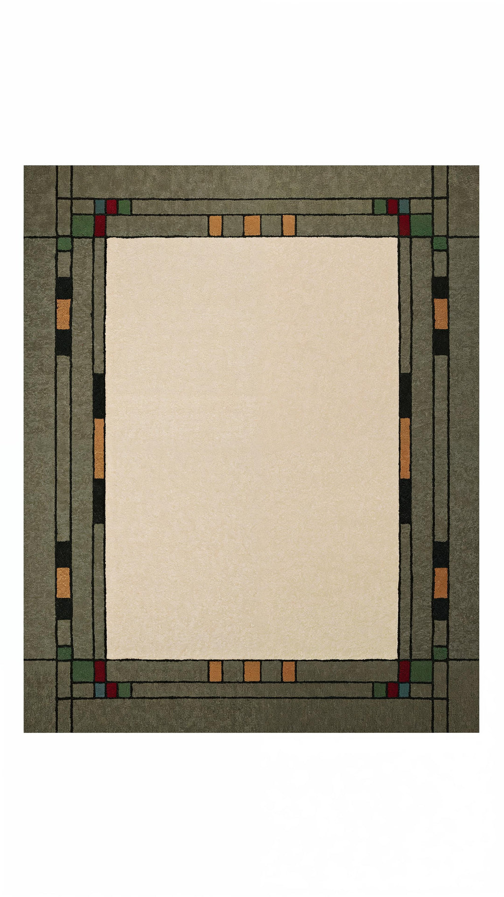Prairie Summer hand-tufted rug with a cream center and geometric green border