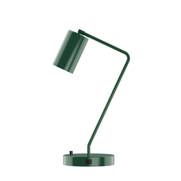 Modern forest green desk lamp with a cylinder shade, angled arm, and USB port on the base.