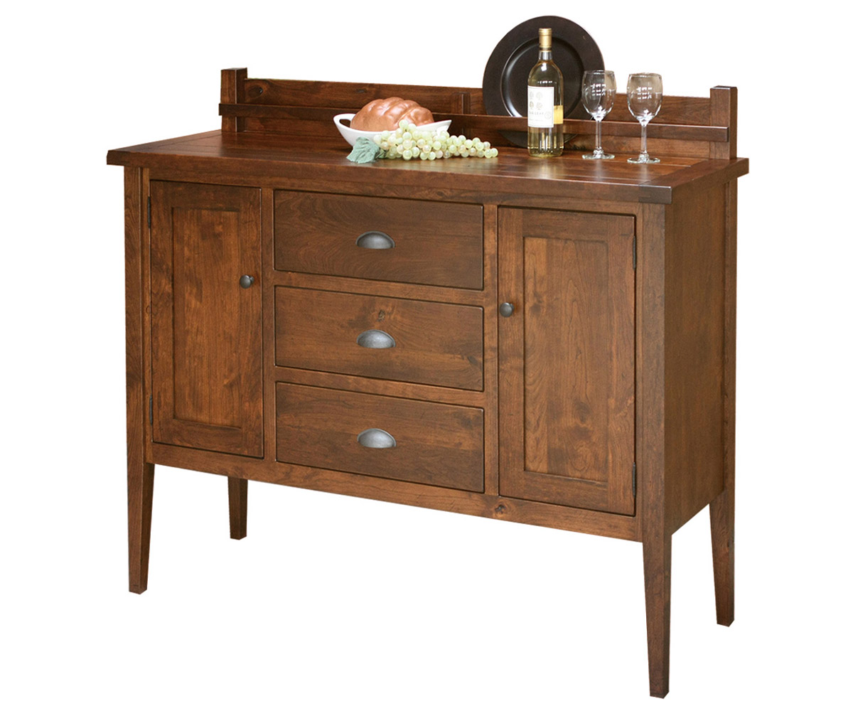 Jacoby solid hardwood sideboard with three drawers, two cabinets, and Shaker-inspired legs