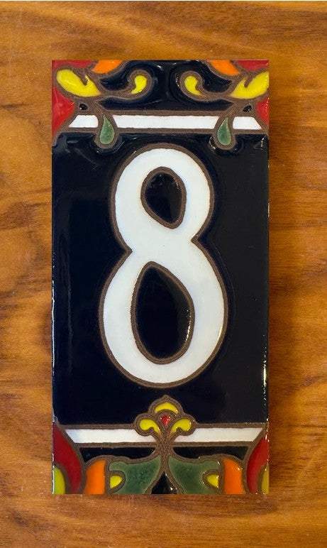 Talavera White on Blue 3x6 Address Number Tiles