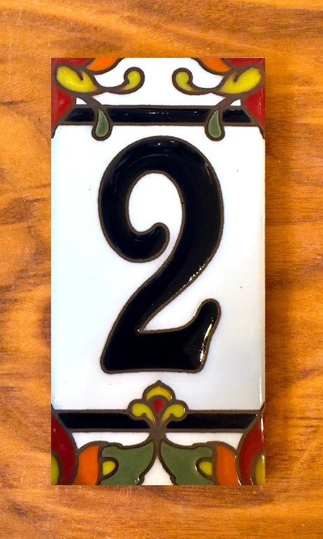 Talavera Blue on White 3x6 Address Number Tiles