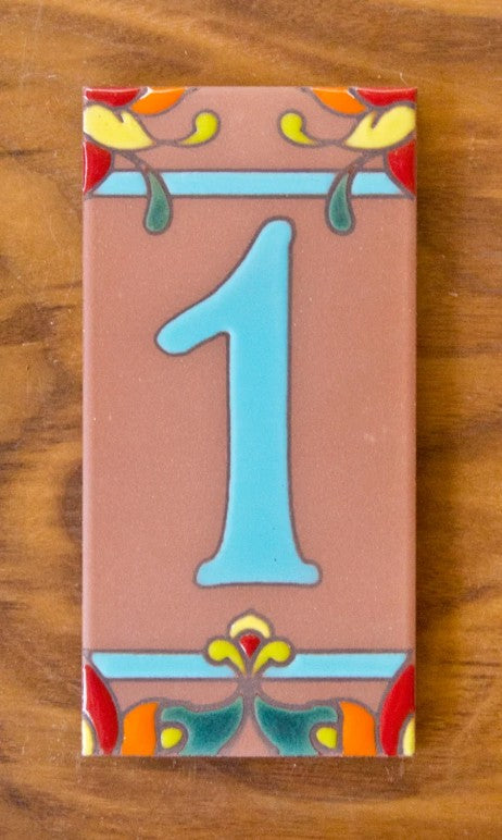Talavera Turquoise on Terracotta 3x6 Address Number Tiles