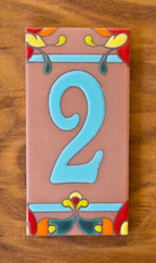 Talavera Turquoise on Terracotta 3x6 Address Number Tiles