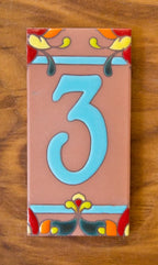Talavera Turquoise on Terracotta 3x6 Address Number Tiles