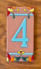 Talavera Turquoise on Terracotta 3x6 Address Number Tiles