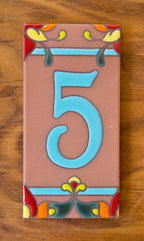 Talavera Turquoise on Terracotta 3x6 Address Number Tiles