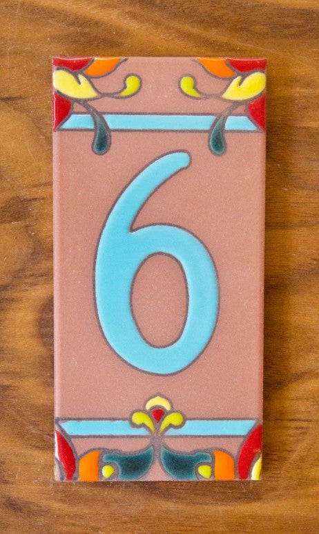 Talavera Turquoise on Terracotta 3x6 Address Number Tiles