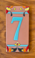 Talavera Turquoise on Terracotta 3x6 Address Number Tiles