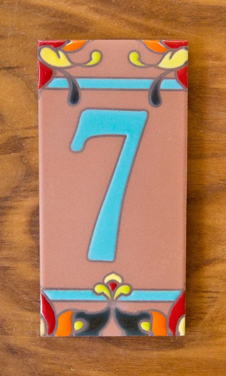 Talavera Turquoise on Terracotta 3x6 Address Number Tiles