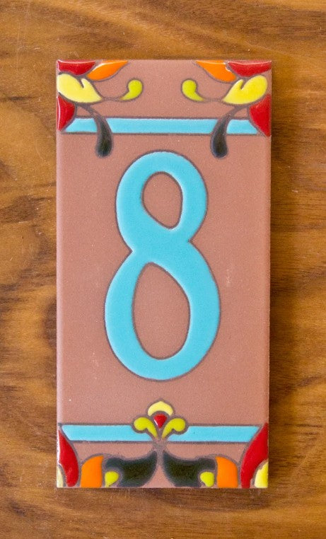 Talavera Turquoise on Terracotta 3x6 Address Number Tiles