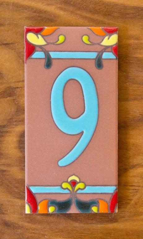 Talavera Turquoise on Terracotta 3x6 Address Number Tiles