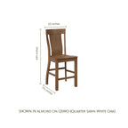 Weldon Bar Chair in almond-finished quarter sawn white oak with dimensions.