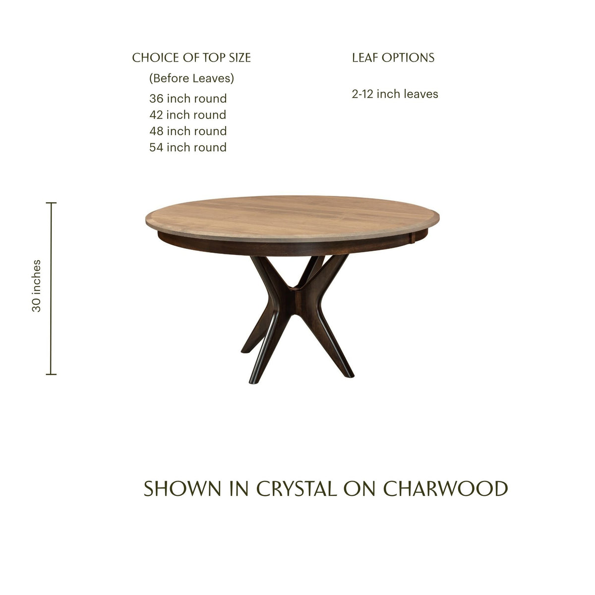 West Newton midcentury round wooden dining table in crystal on charwood finish