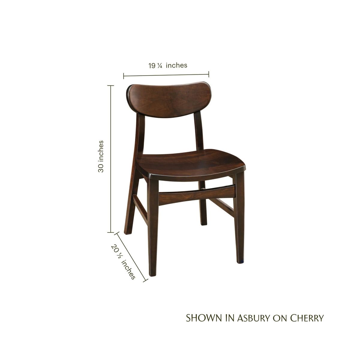 Wilton dark cherry wood bar chair with dimensions shown on a white background.
