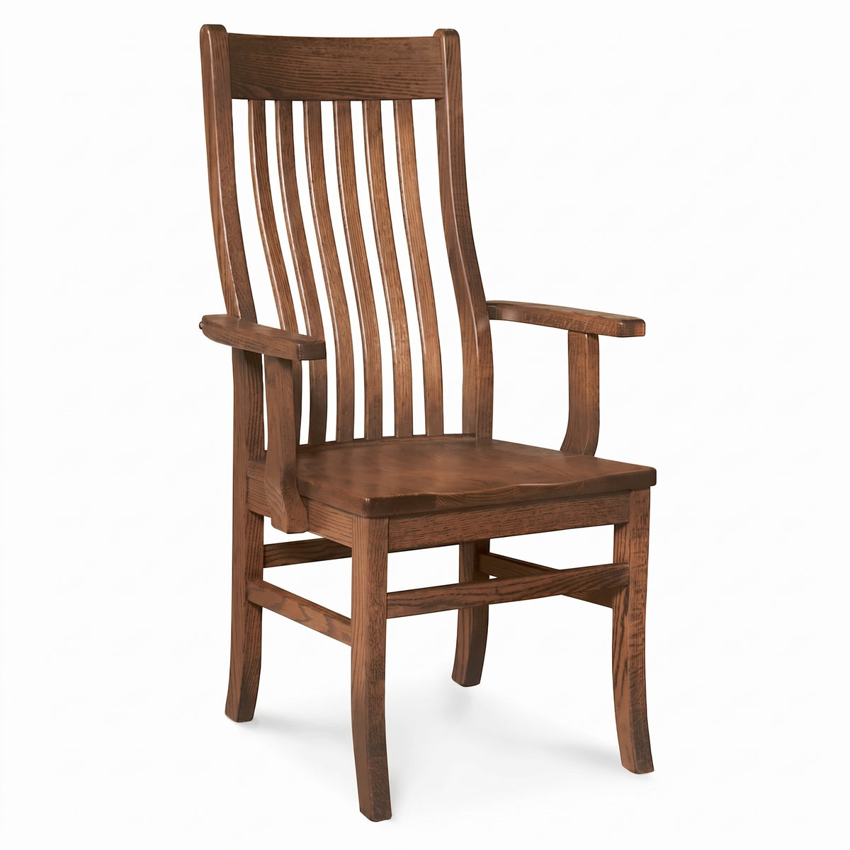 Alameda Mission-style solid wood dining arm chair in a warm brown finish