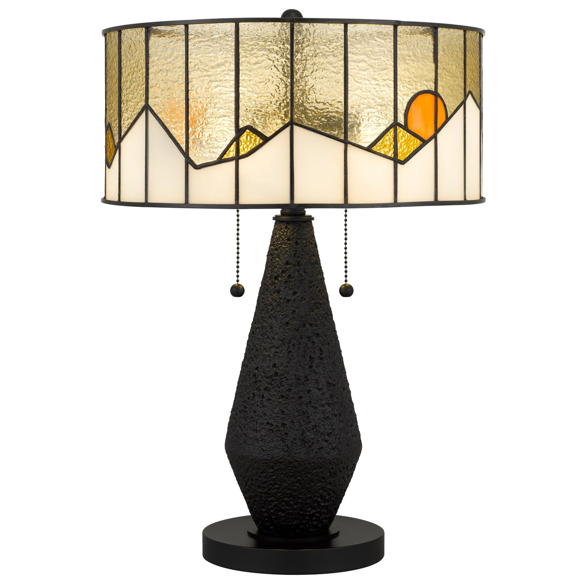 Stained glass lamp with mountain motif