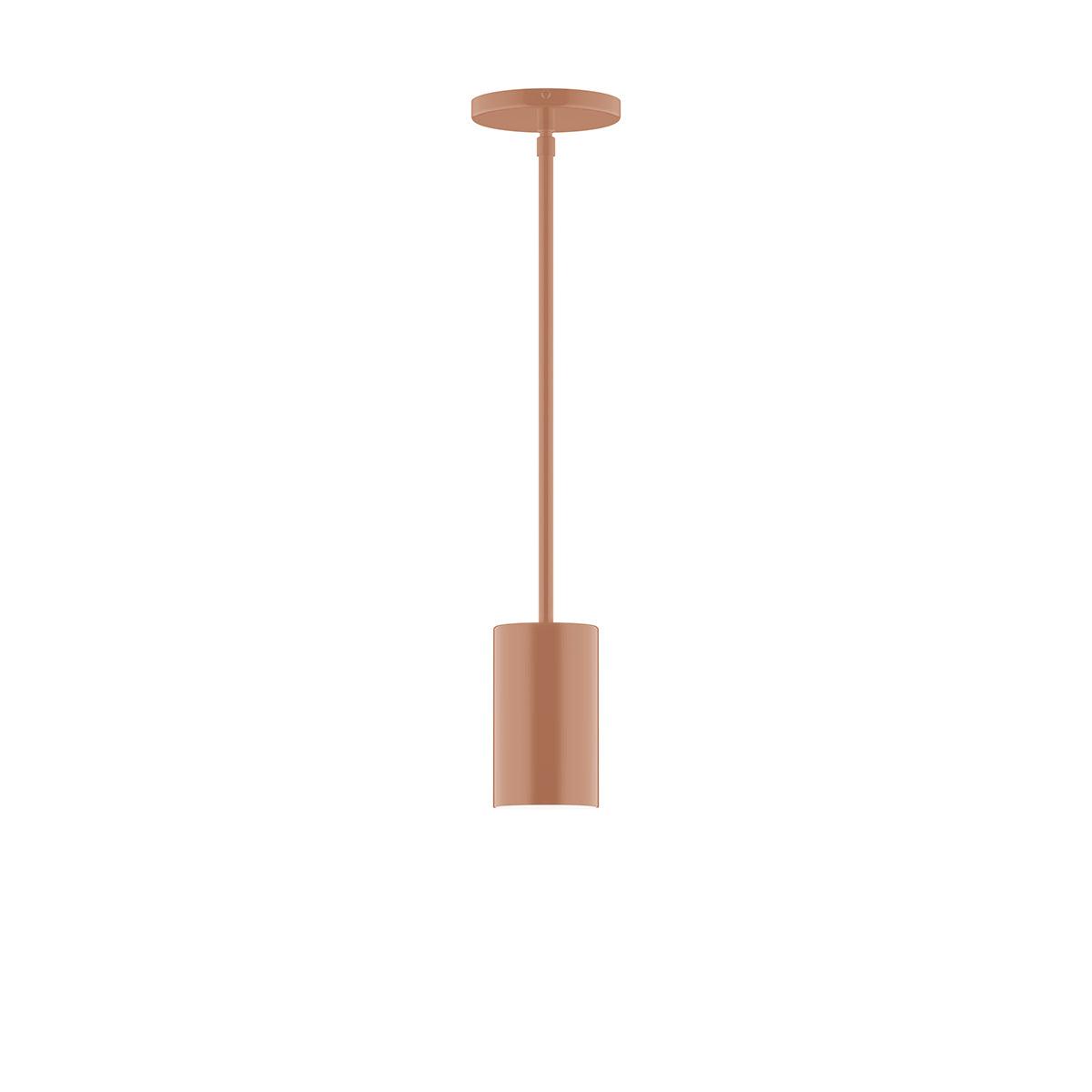 Axis Mini Cylinder Pendant light in a matte terracotta finish with matching stem and canopy.