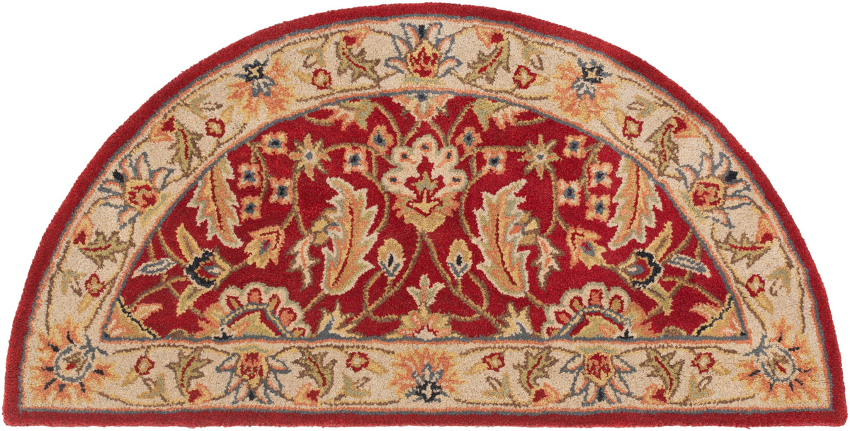 Lucia Cinnamon hand-tufted half-round wool rug with red and beige floral patterns