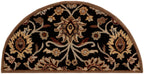 Half-round Mediterranean Ink hand-tufted wool rug with floral patterns on a black background.