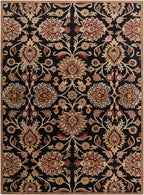 Mediterranean Ink hand-tufted wool rug with beige and red floral patterns on a black background.