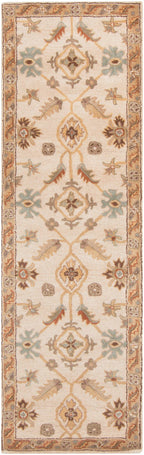 Carthage Beige hand-tufted wool runner rug with traditional floral patterns.