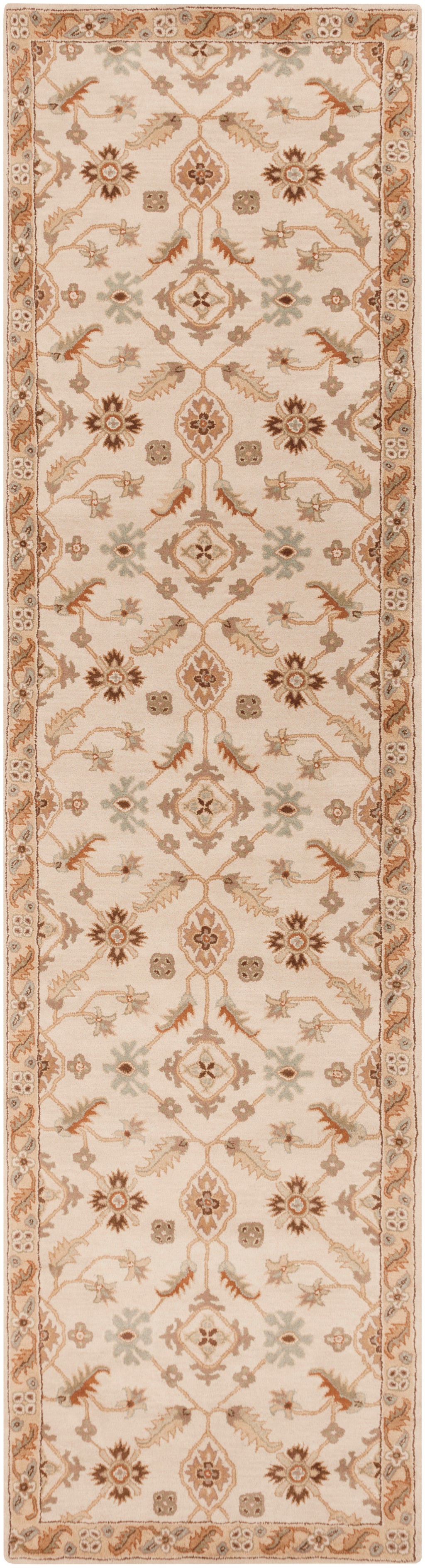 Carthage beige hand-tufted wool runner rug with traditional floral patterns.