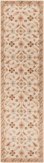 Carthage beige hand-tufted wool runner rug with traditional floral patterns.