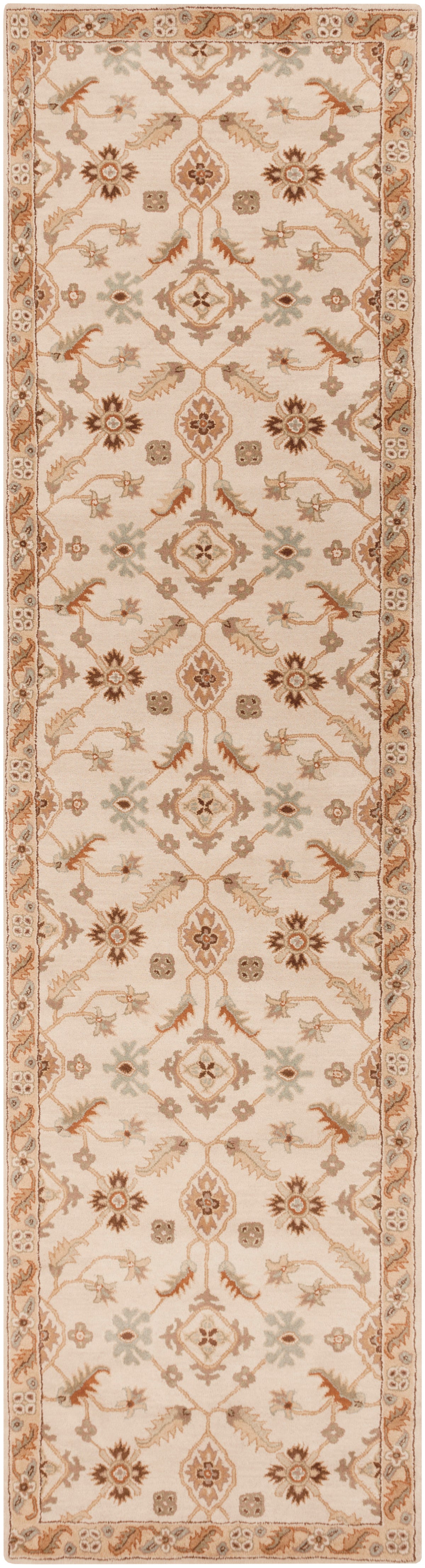 Carthage beige hand-tufted wool runner rug with traditional floral patterns.