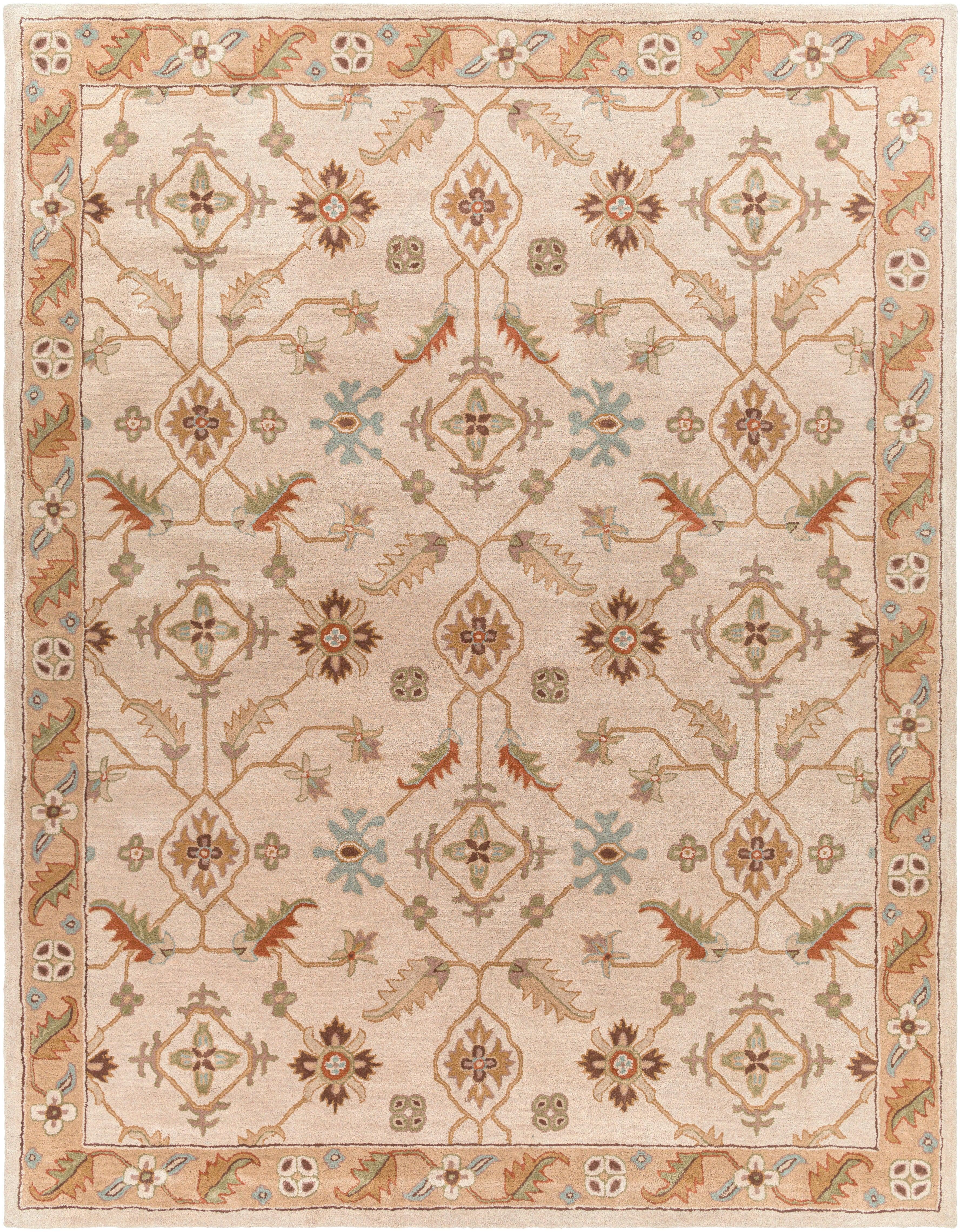 Carthage Beige hand-tufted wool rug with traditional floral patterns and neutral tones.